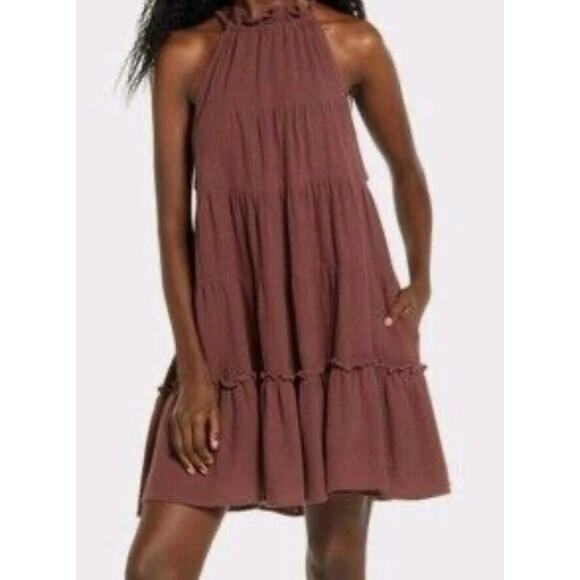 Free people brown Lera Ruffle Dress in Henna 100% oversized Med fits to a large - Picture 1 of 8